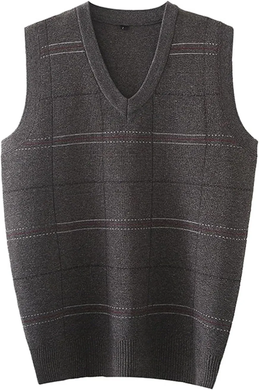 Men's V Neck Vest Sweater Sleeveless Knitted Pullover Vintage Ribbed Tops Lightweight Knitwear Casual Loose Sweaters