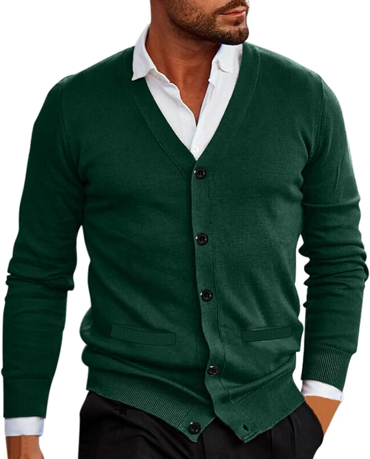 Men's Vintage Solid Long Sleeve Cardigan Sweater with Button V Neck Knitted Sweaters Casual Relaxe Fit Sweaters