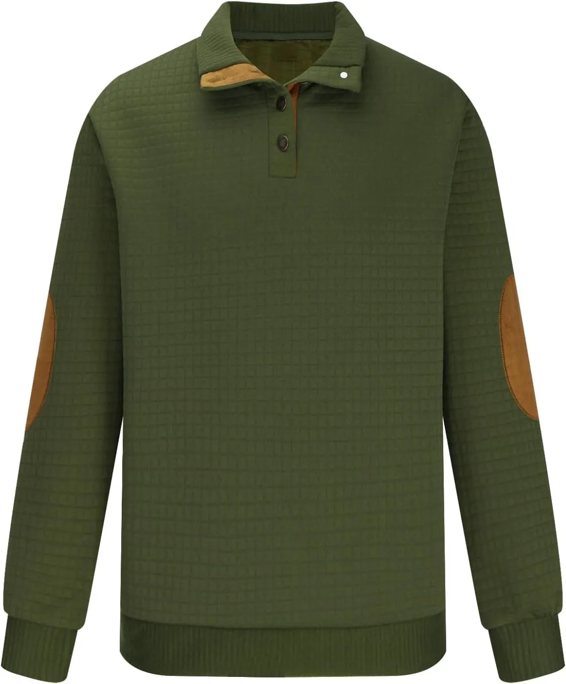 Men's Waffle Knitted Pullover Tops Patchwork Long Sleeve Sweatshirts Button V Neck Stand-Up Collar Loose Tops