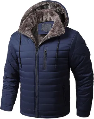 Men's Winter Sherpa Lined Jacket with Hood Warm Coats Fleece Zipper Hoodie Big and Tall Heavyweight Puffer Down Outwear