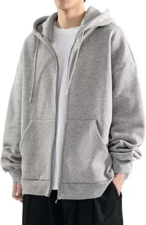 Men's Zip Up Hoodie Loose Fit Long Sleeve Sweatshirts Full Zip Drawstring Casual Lightweight Jacket With Pockets