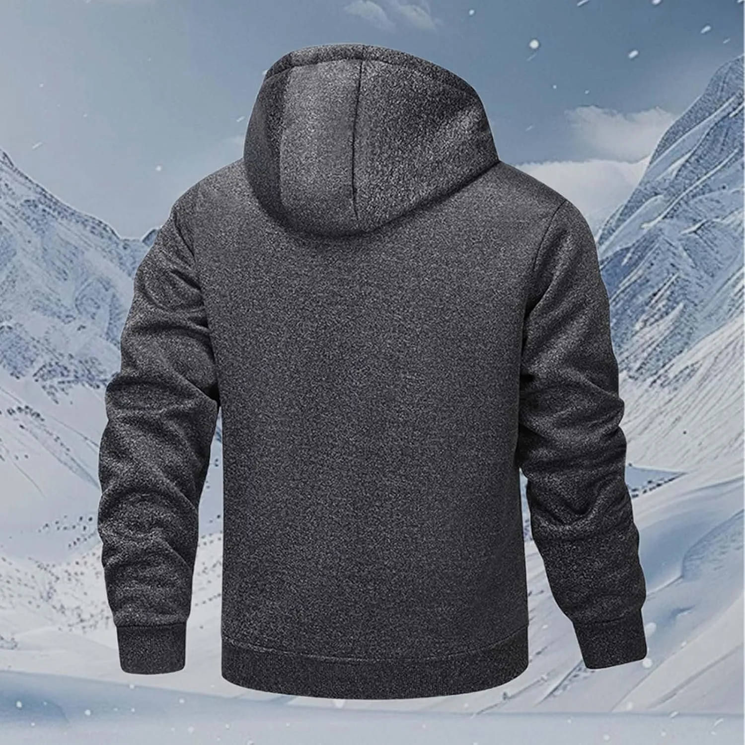 Mens Zip up Hoodie Warm Sherpa Fleece Lined Winter Jackets Casual Long Sleeve Hooded Drawstring Coats with Pockets