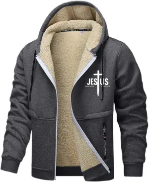 Mens Zip up Hoodie Warm Sherpa Fleece Lined Winter Jackets Casual Long Sleeve Hooded Drawstring Coats with Pockets