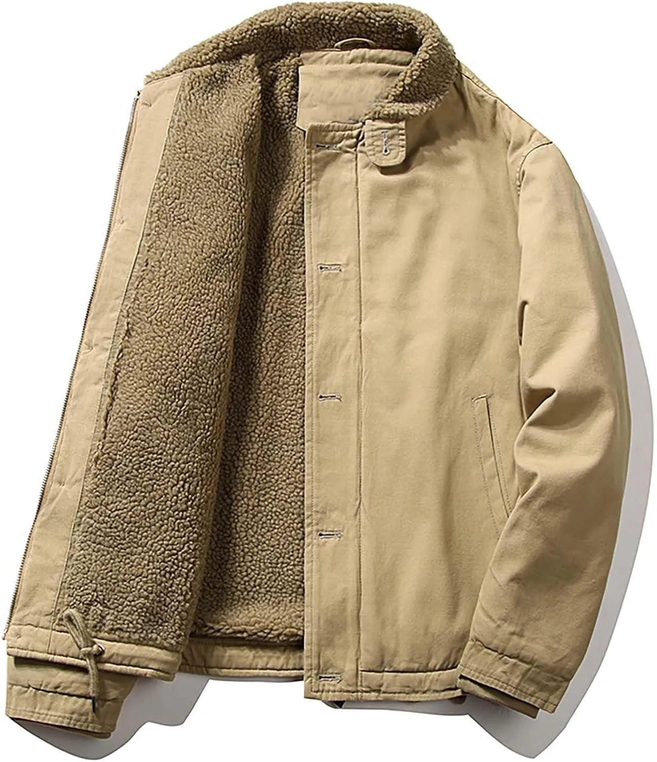 Mens's Fleece Sherpa Lined Bomber Jackets Thickened Winter Warm Trucker Coat Plus Size Full Zip Military Cargo Jackets