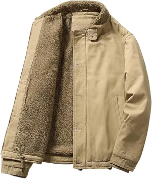 Mens's Fleece Sherpa Lined Bomber Jackets Thickened Winter Warm Trucker Coat Plus Size Full Zip Military Cargo Jackets