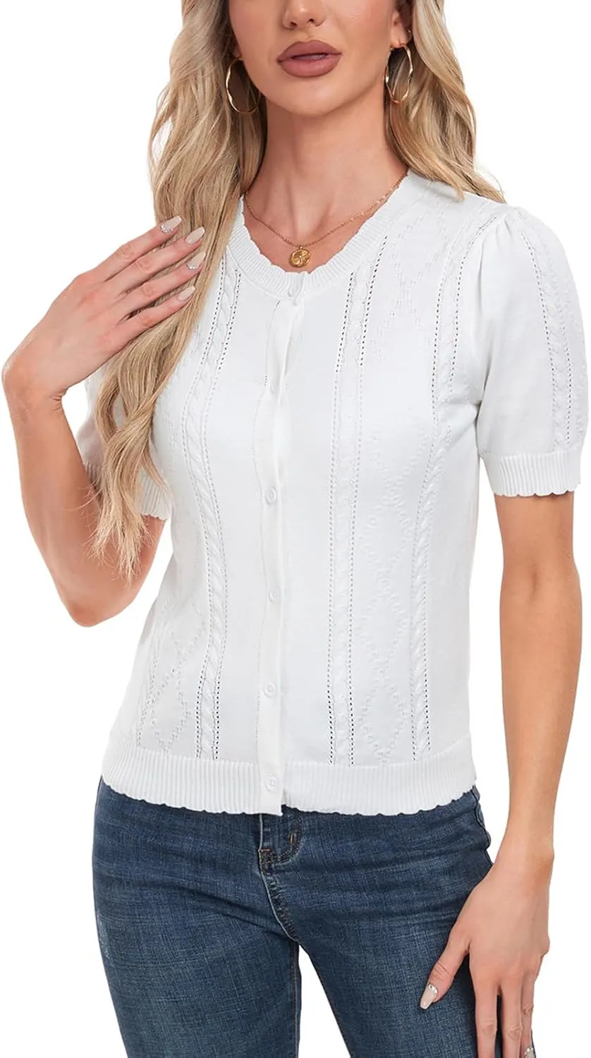 MINTLIMIT Cropped Cardigan Sweaters for Women 2025 V Neck Knit Bolero Shrugs Short Sleeve Lightweight Button Up Sweaters