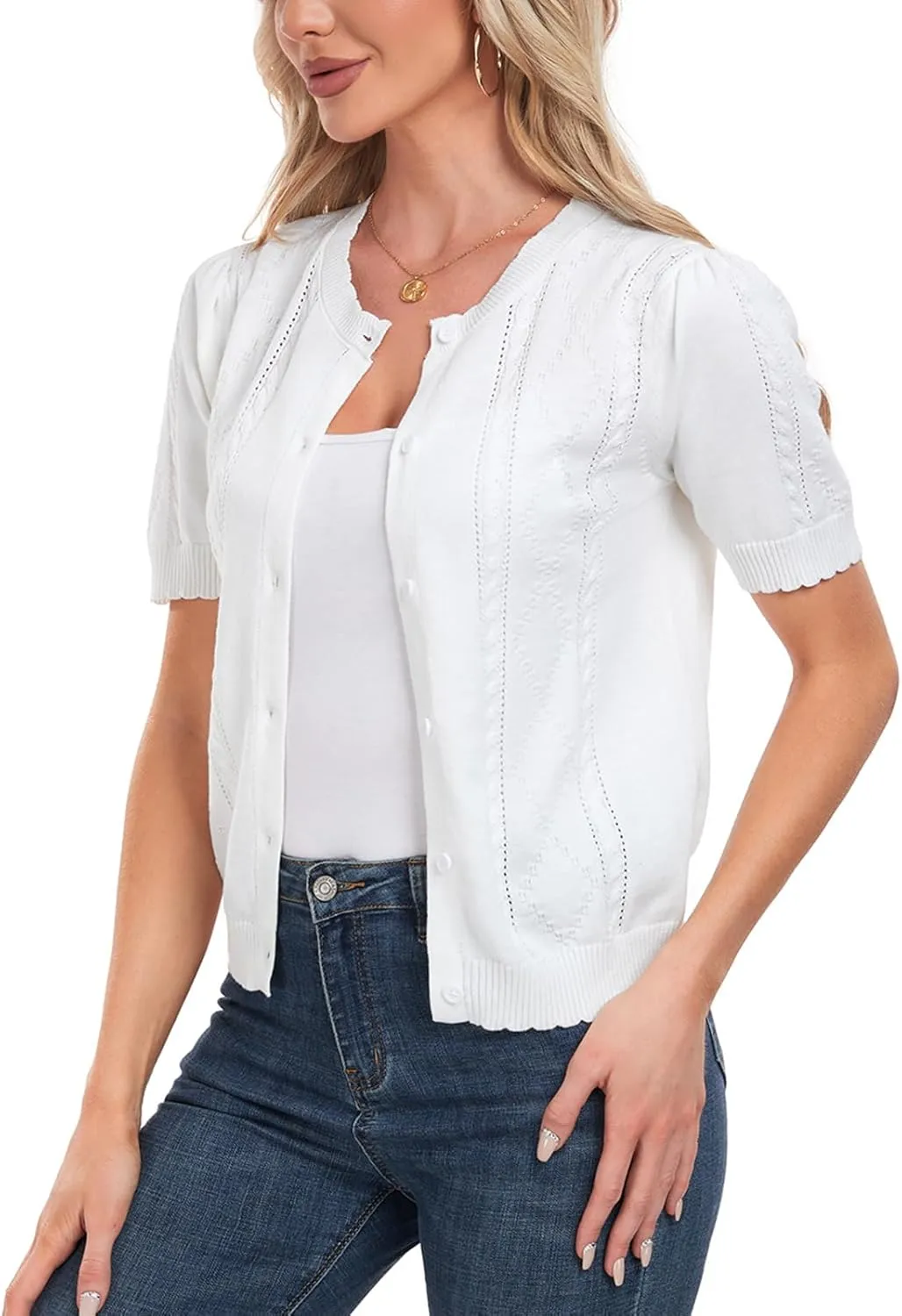 MINTLIMIT Cropped Cardigan Sweaters for Women 2025 V Neck Knit Bolero Shrugs Short Sleeve Lightweight Button Up Sweaters