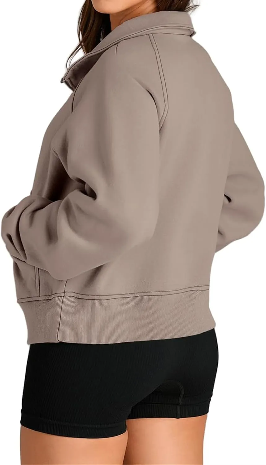 Mmoneyake Cropped Sweatshirts for Women Half Zip Up Sweatshirt Oversized Fleece Pullover Jackets Tops Fall Fashion Outfits