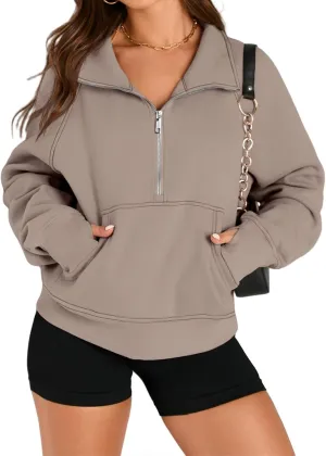Mmoneyake Cropped Sweatshirts for Women Half Zip Up Sweatshirt Oversized Fleece Pullover Jackets Tops Fall Fashion Outfits