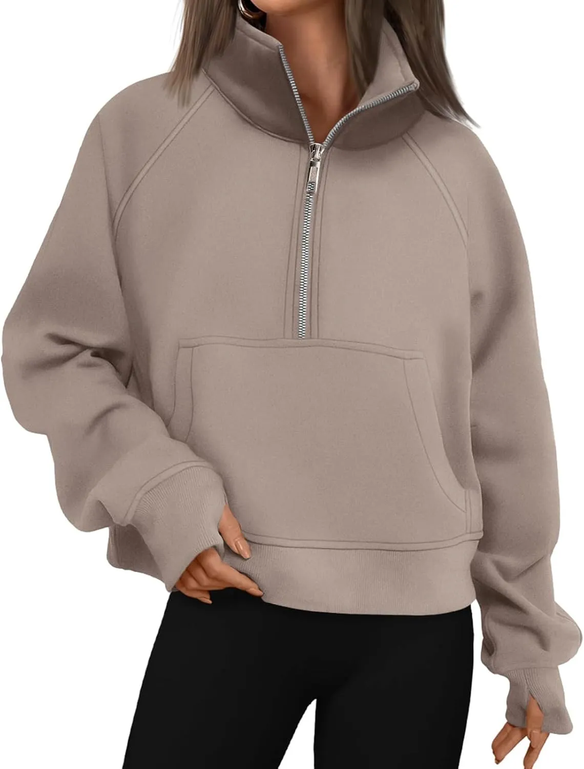 Mmoneyake Cropped Sweatshirts for Women Half Zip Up Sweatshirt Oversized Fleece Pullover Jackets Tops Fall Fashion Outfits