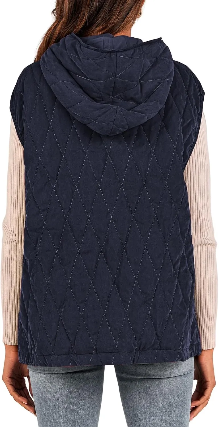 Mmoneyake Fall Vest for Women 2024 Casual Sleeveless Hooded Zip Up Jacket Quilted Puffer Down Jacket Winter Coat Outerwear
