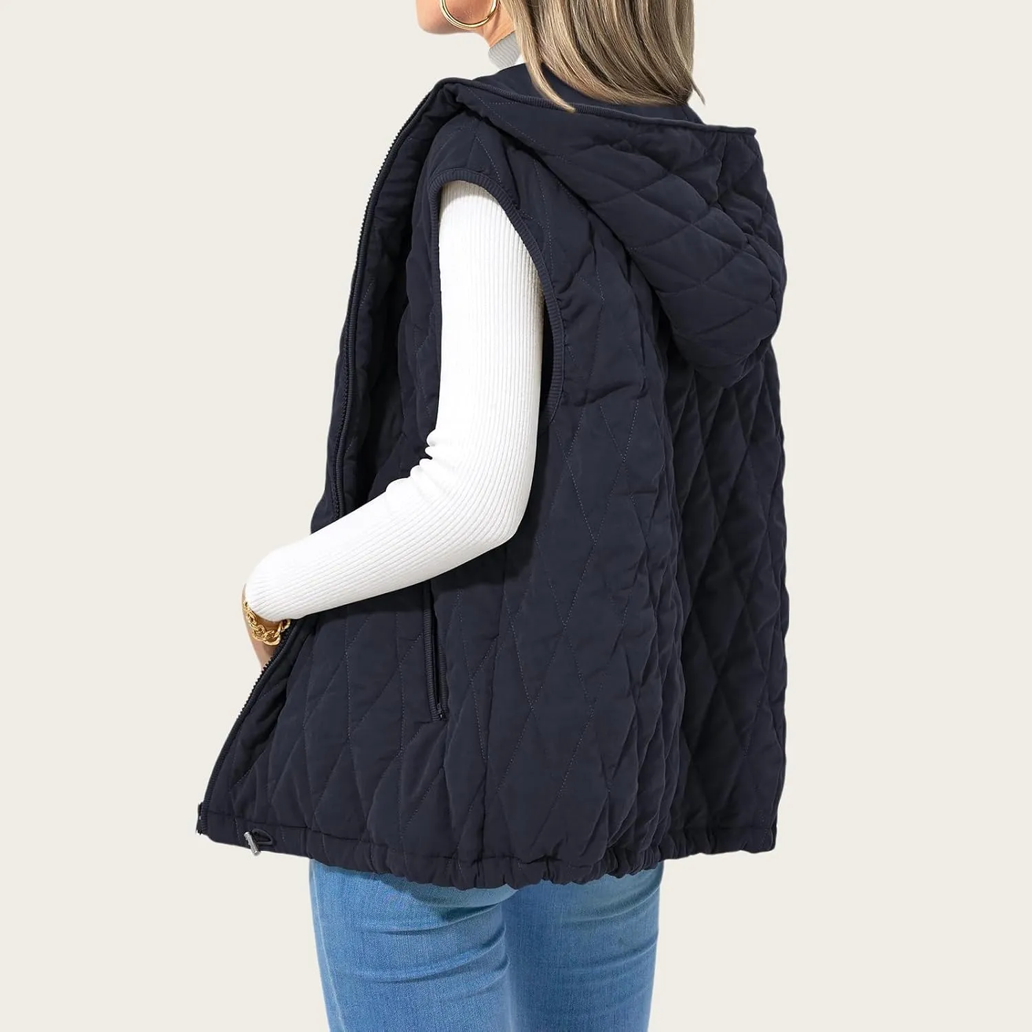 Mmoneyake Fall Vest for Women 2024 Casual Sleeveless Hooded Zip Up Jacket Quilted Puffer Down Jacket Winter Coat Outerwear