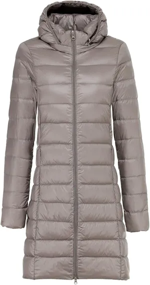 Mmoneyake Long Down Coats for Women Packable Ultralight Puffer Jacket Water-Resistant Hooded Puffer Coat with Removable Hood