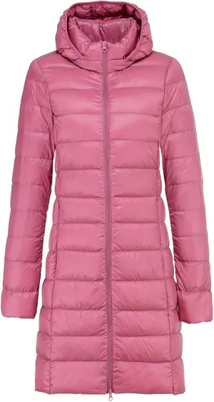 Mmoneyake Long Down Coats for Women Packable Ultralight Puffer Jacket Water-Resistant Hooded Puffer Coat with Removable Hood