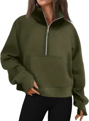Mmoneyake Sweatshirt for Women Fleece Lined Half Zip Cropped Pullover Long Sleeve Oversized Sweatshirts Warm Pullover Tops