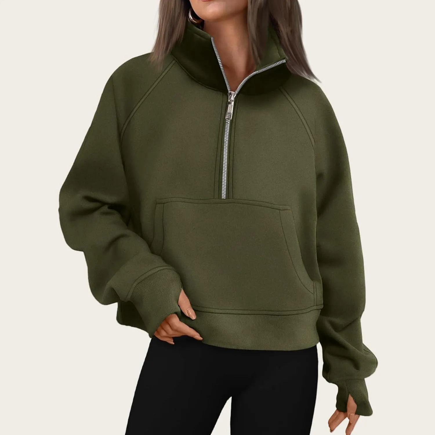 Mmoneyake Sweatshirt for Women Fleece Lined Half Zip Cropped Pullover Long Sleeve Oversized Sweatshirts Warm Pullover Tops