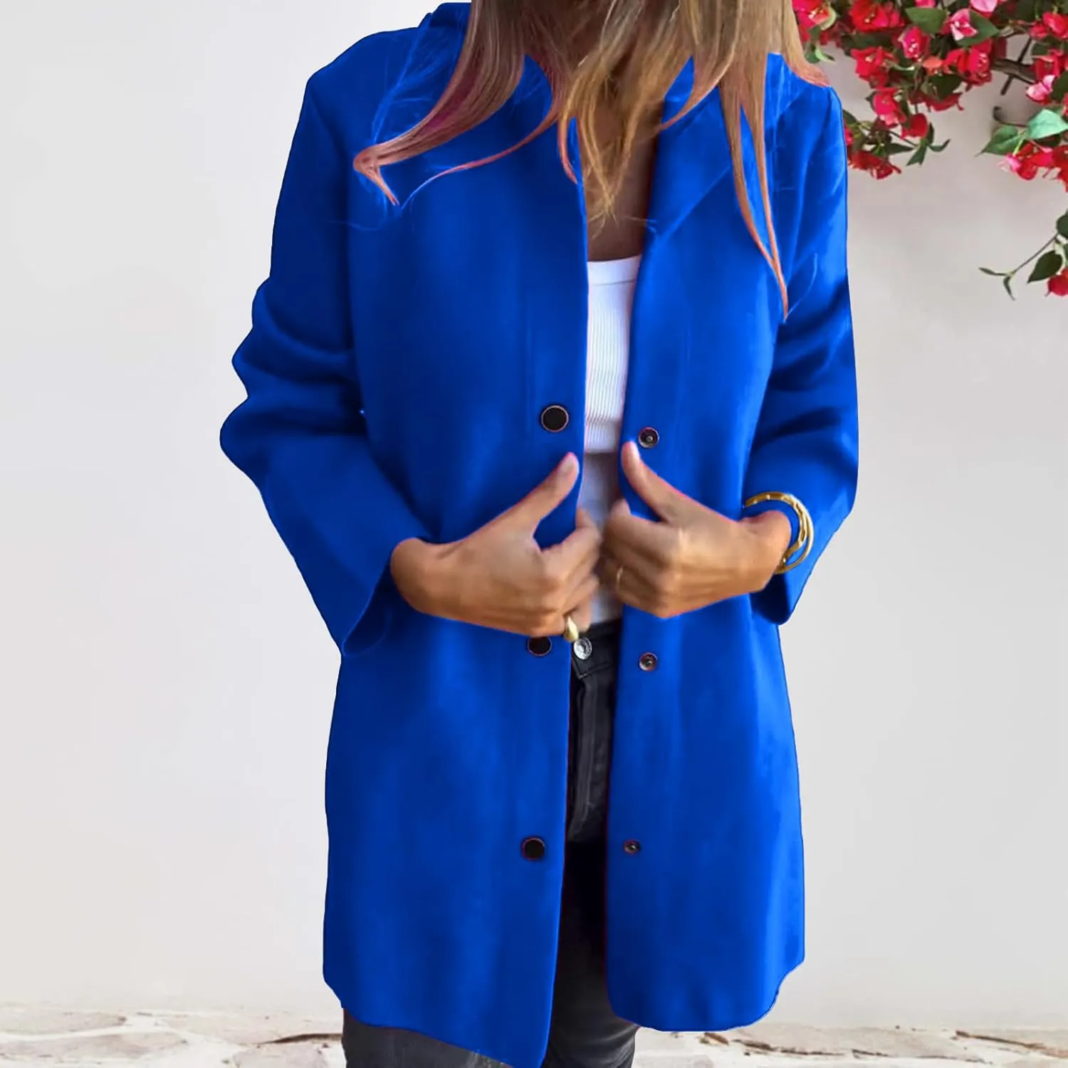 Mmoneyake Wool Blend Trench Coat Women Single Breasted Hooded Jacket Button Up Long Coats Fall Winter Casual Jackets Overcoat