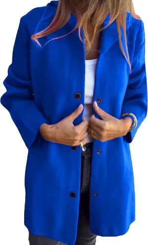 Mmoneyake Wool Blend Trench Coat Women Single Breasted Hooded Jacket Button Up Long Coats Fall Winter Casual Jackets Overcoat