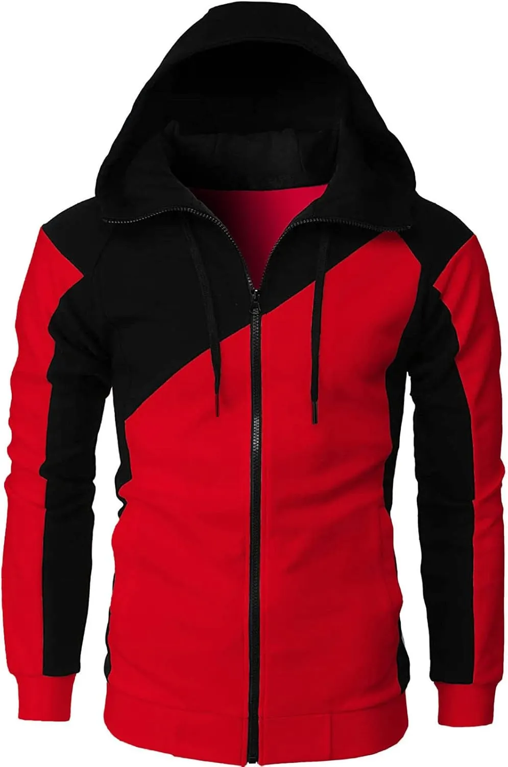 Muscularfit Hoodies for Men Zip Up With Designs Causal Color Block Pullover Crewneck Sweatshirts Slim Fit Workout Sport Shirt