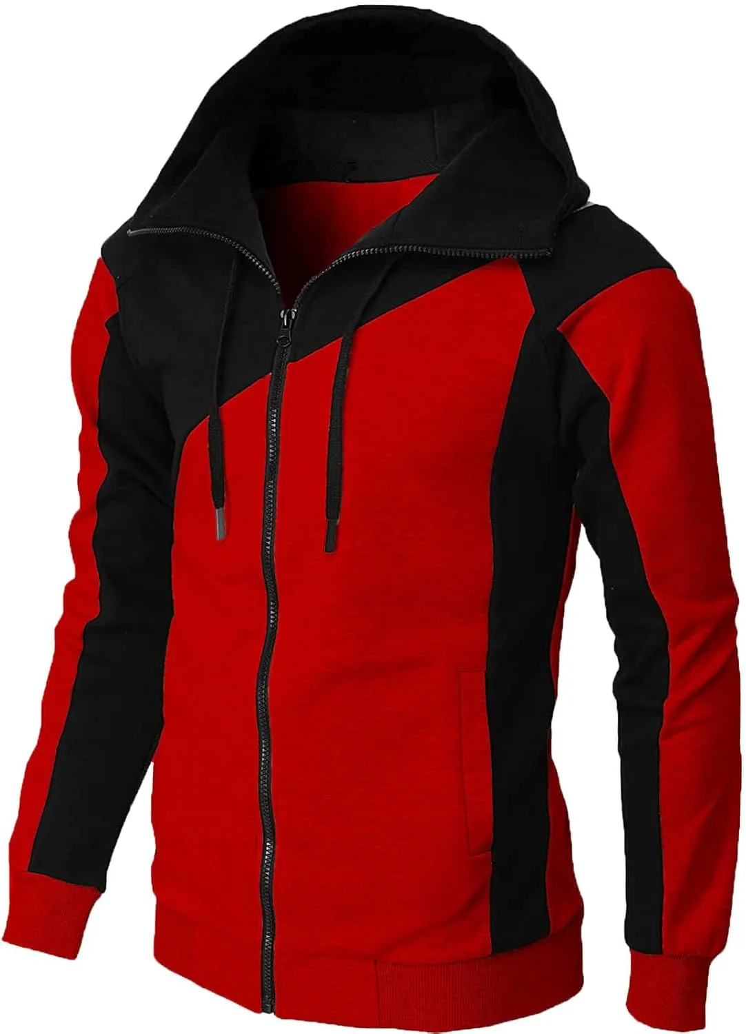 Muscularfit Hoodies for Men Zip Up With Designs Causal Color Block Pullover Crewneck Sweatshirts Slim Fit Workout Sport Shirt
