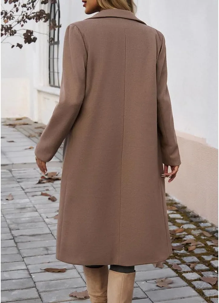 Mywinway Long Wool Coat Women 2024 Fall Winter Peacoat Jackets Dress Double Breasted Trench Coat