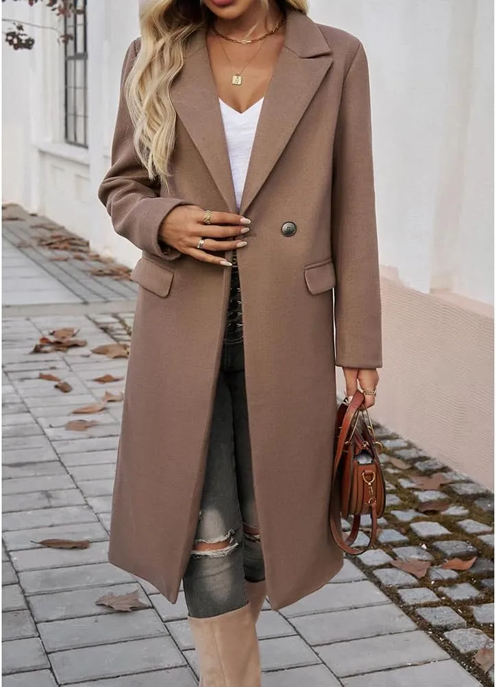 Mywinway Long Wool Coat Women 2024 Fall Winter Peacoat Jackets Dress Double Breasted Trench Coat