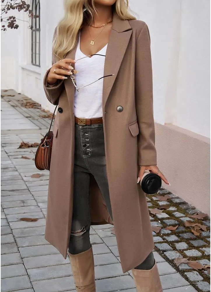 Mywinway Long Wool Coat Women 2024 Fall Winter Peacoat Jackets Dress Double Breasted Trench Coat