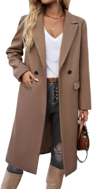 Mywinway Long Wool Coat Women 2024 Fall Winter Peacoat Jackets Dress Double Breasted Trench Coat