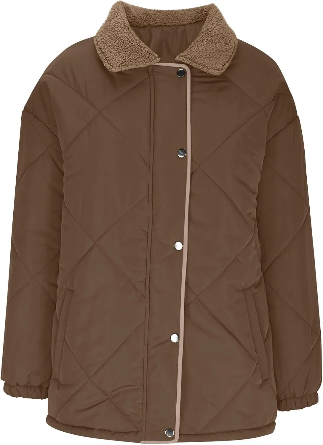 NATHGAM Women's Winter Casual Quilted Jackets Lightweight Warm Puffer Jacket Thermal Lapel Button Padded Down Coat Outerwear