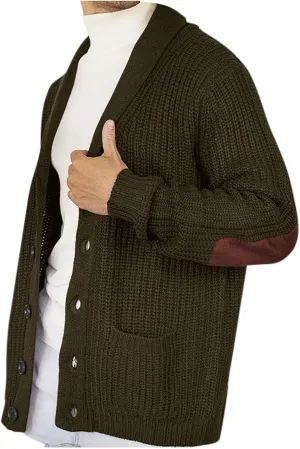 Oversized Cardigan Sweaters for Men Cable Knit Button Down Knitted Sweater Solid Slim Fit Winter Outwear with Pockets