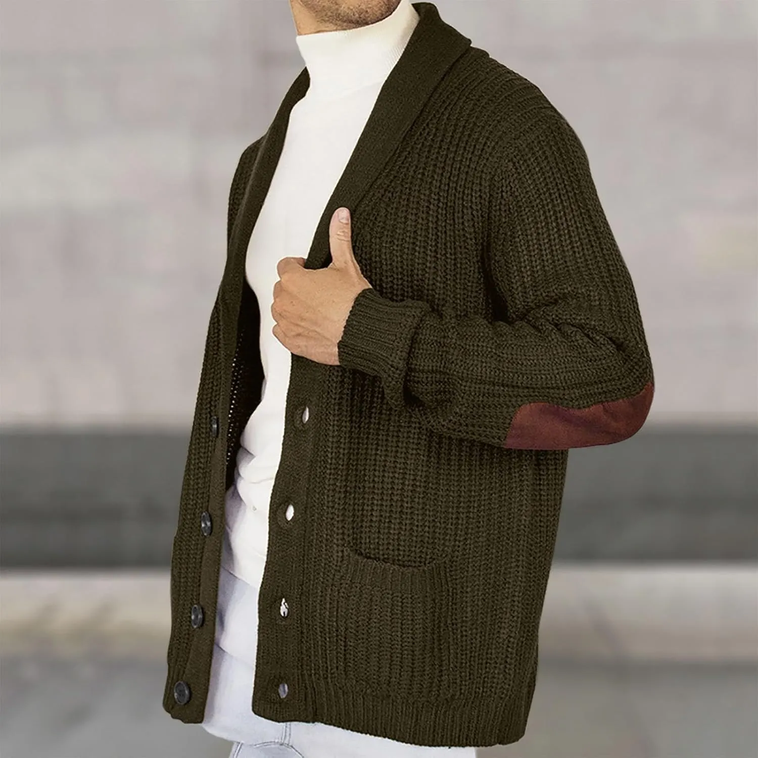 Oversized Cardigan Sweaters for Men Cable Knit Button Down Knitted Sweater Solid Slim Fit Winter Outwear with Pockets