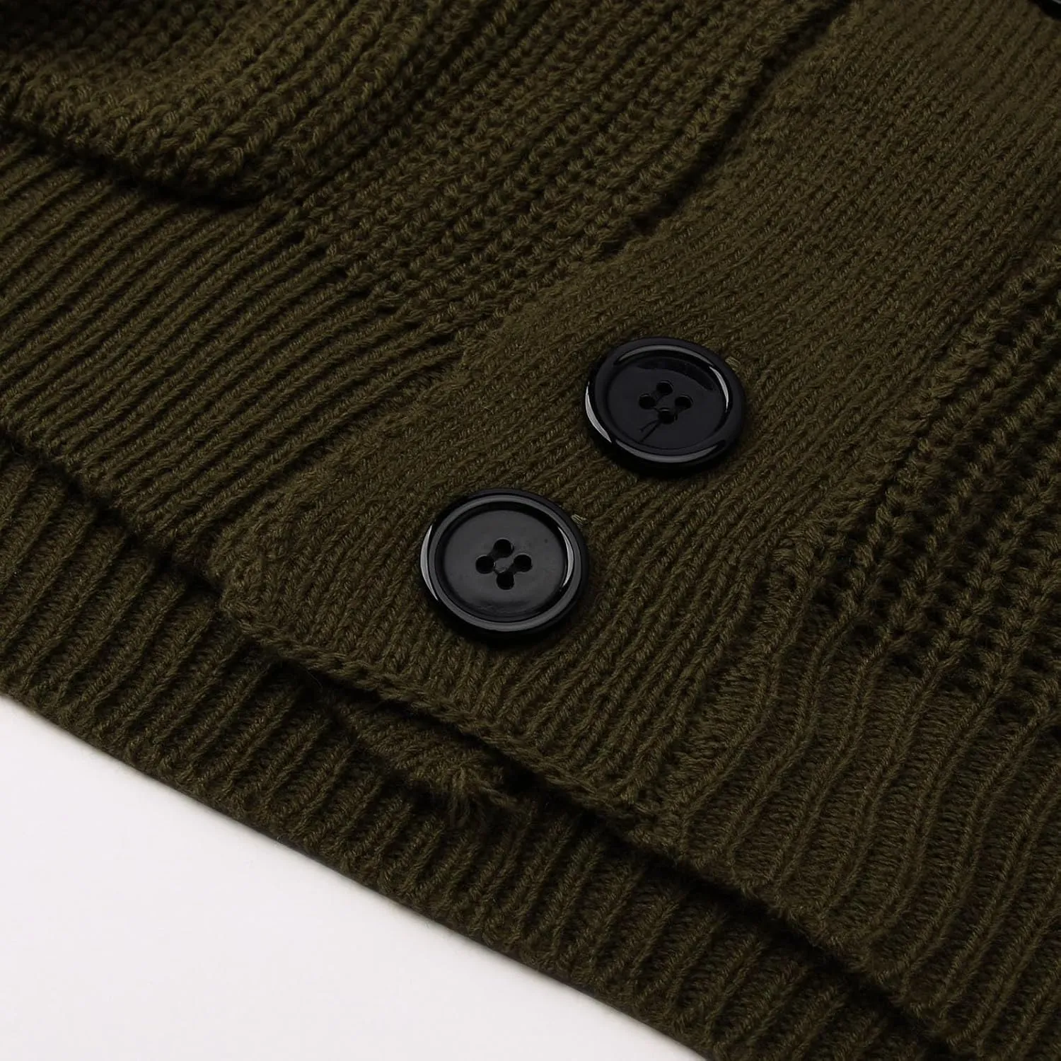 Oversized Cardigan Sweaters for Men Cable Knit Button Down Knitted Sweater Solid Slim Fit Winter Outwear with Pockets