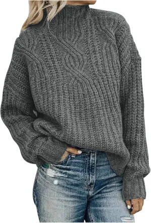 Oversized Sweater for Women Chic Turtleneck Knitted Sweater Slouchy Soft Long Sleeve Jumper Tops 2023 Fall Sweaters