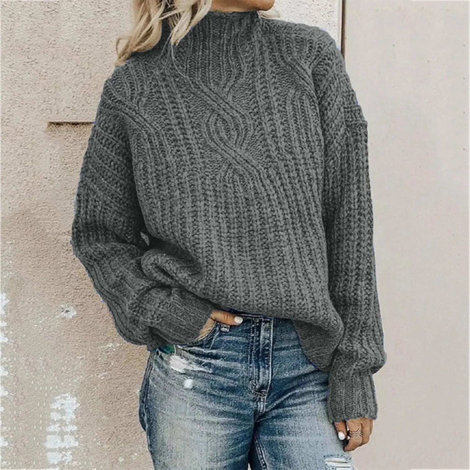 Oversized Sweater for Women Chic Turtleneck Knitted Sweater Slouchy Soft Long Sleeve Jumper Tops 2023 Fall Sweaters