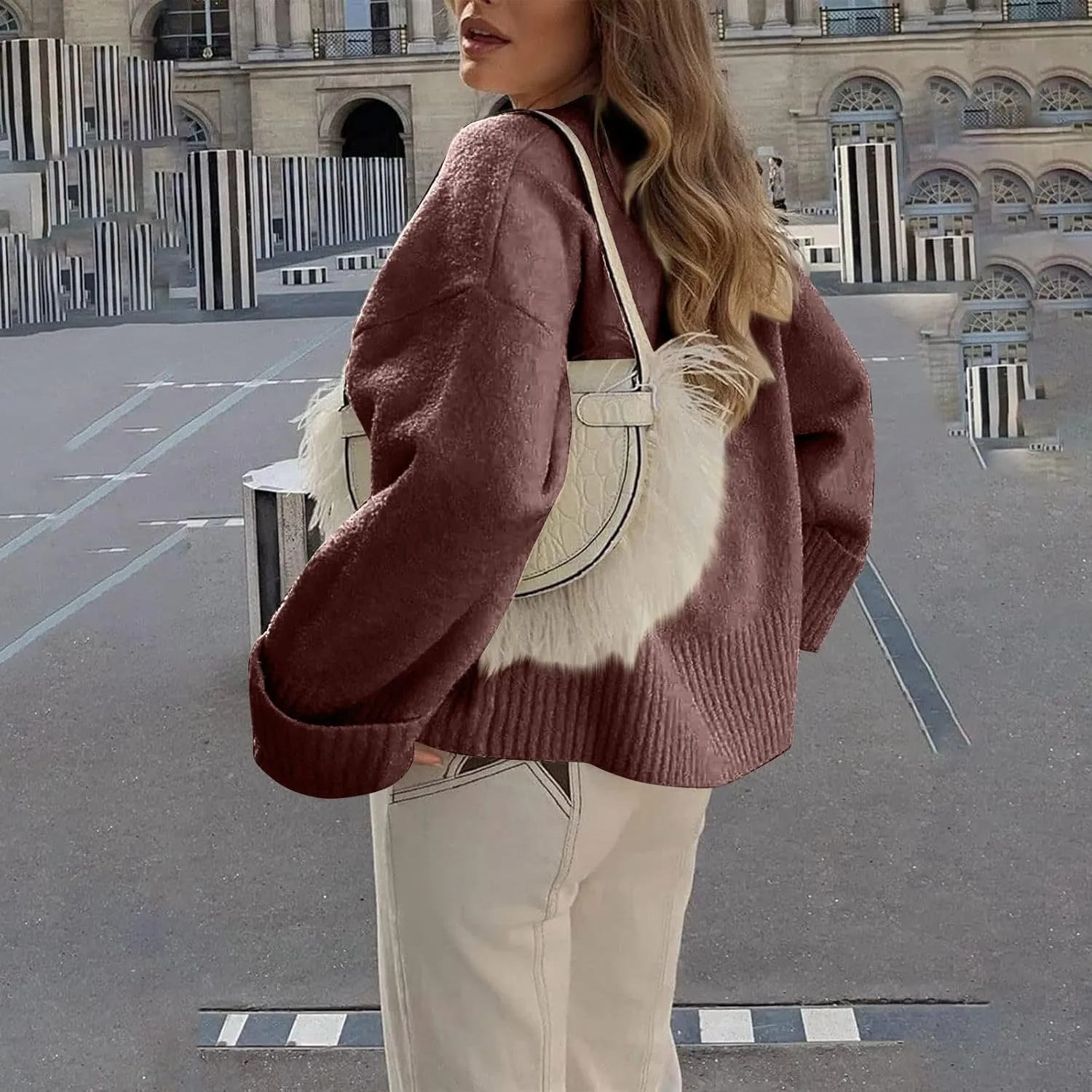 Oversized Sweaters for Women Crewneck Chunky Knit Sweater Fall Trendy Long Sleeve Fuzzy Fleece Pullover Sweaters