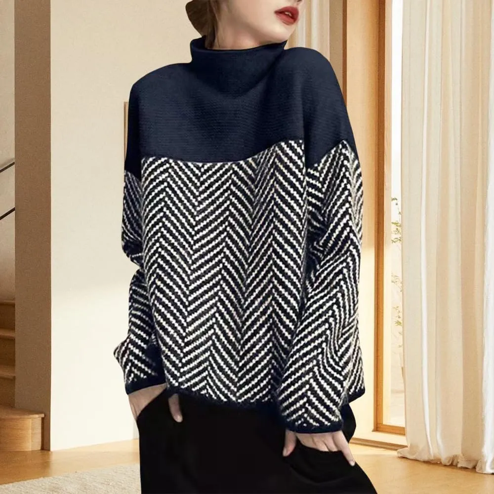 Oversized Sweaters for Womens Turtleneck Long Sleeve Trendy Color Block Sweaters Casual Soft Spring 2025 Pullover Tops