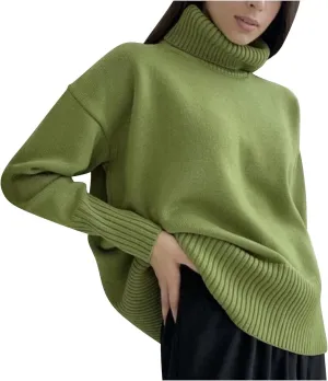 Oversized Turtleneck Sweater for Women Loose Casual Long Sleeve Knitted Fall Winter Soft Warm Pullover Jumper Tops
