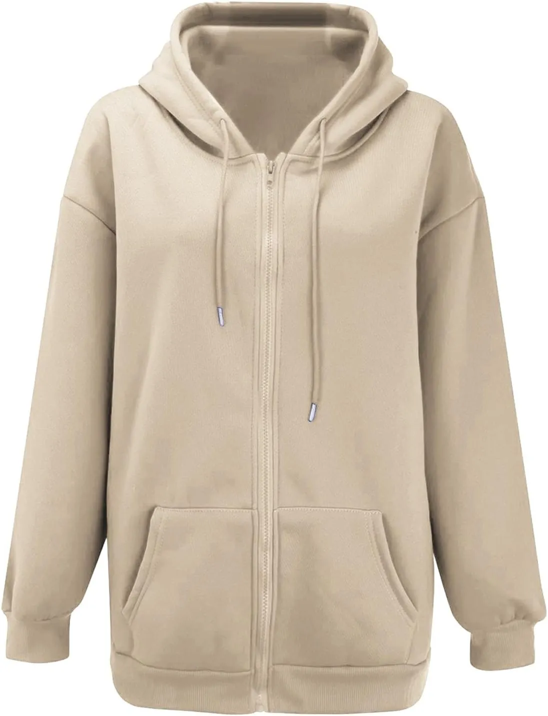Oversized Zip Up Sweatshirts for Women Loose Casual Long Sleeve Jackets Drawstring Hooded Coats Hoodies with Pocket