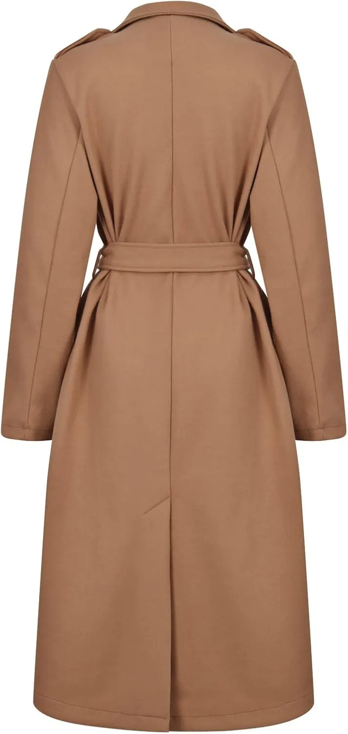 Pea Coats for Women,2023 Winter Clothes Trendy Notched Lapel Long Trench Coat,Elegant Classic Plain Blend Overcoat