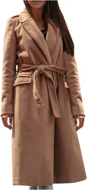 Pea Coats for Women,2023 Winter Clothes Trendy Notched Lapel Long Trench Coat,Elegant Classic Plain Blend Overcoat