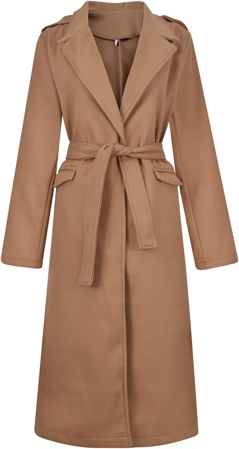 Pea Coats for Women,2023 Winter Clothes Trendy Notched Lapel Long Trench Coat,Elegant Classic Plain Blend Overcoat