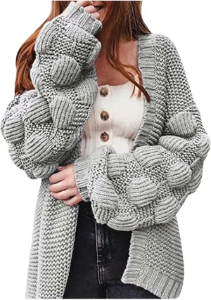 Plus Size Crochet Chunky Knit Sweaters for Women Long Sleeve Open Front Cardigan Outerwear Boho Fall Trendy Sweater