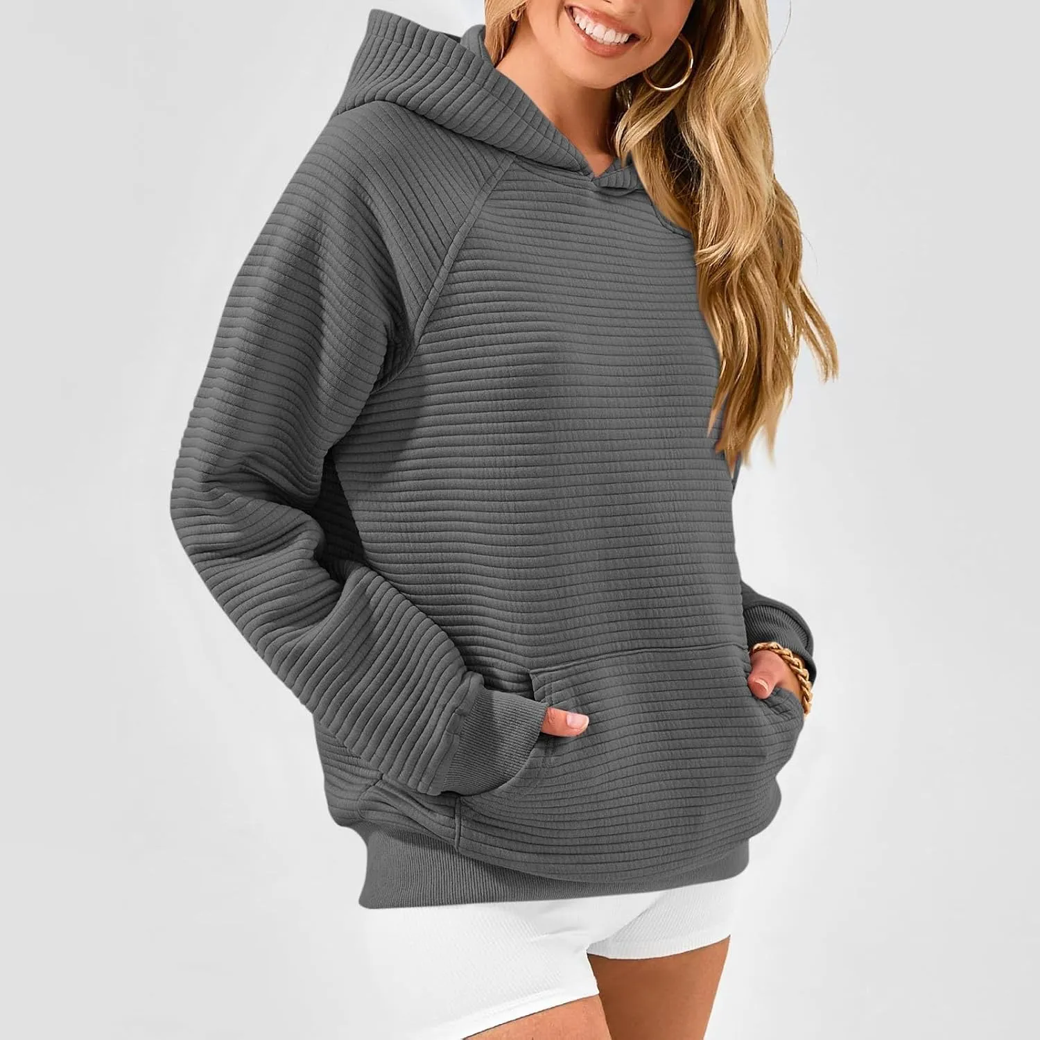 Preppy Hoodies for Women Fleece Loose Fit Hooded Sweatshirts Comfy Casual Long Sleeve Hoodies with Pockets