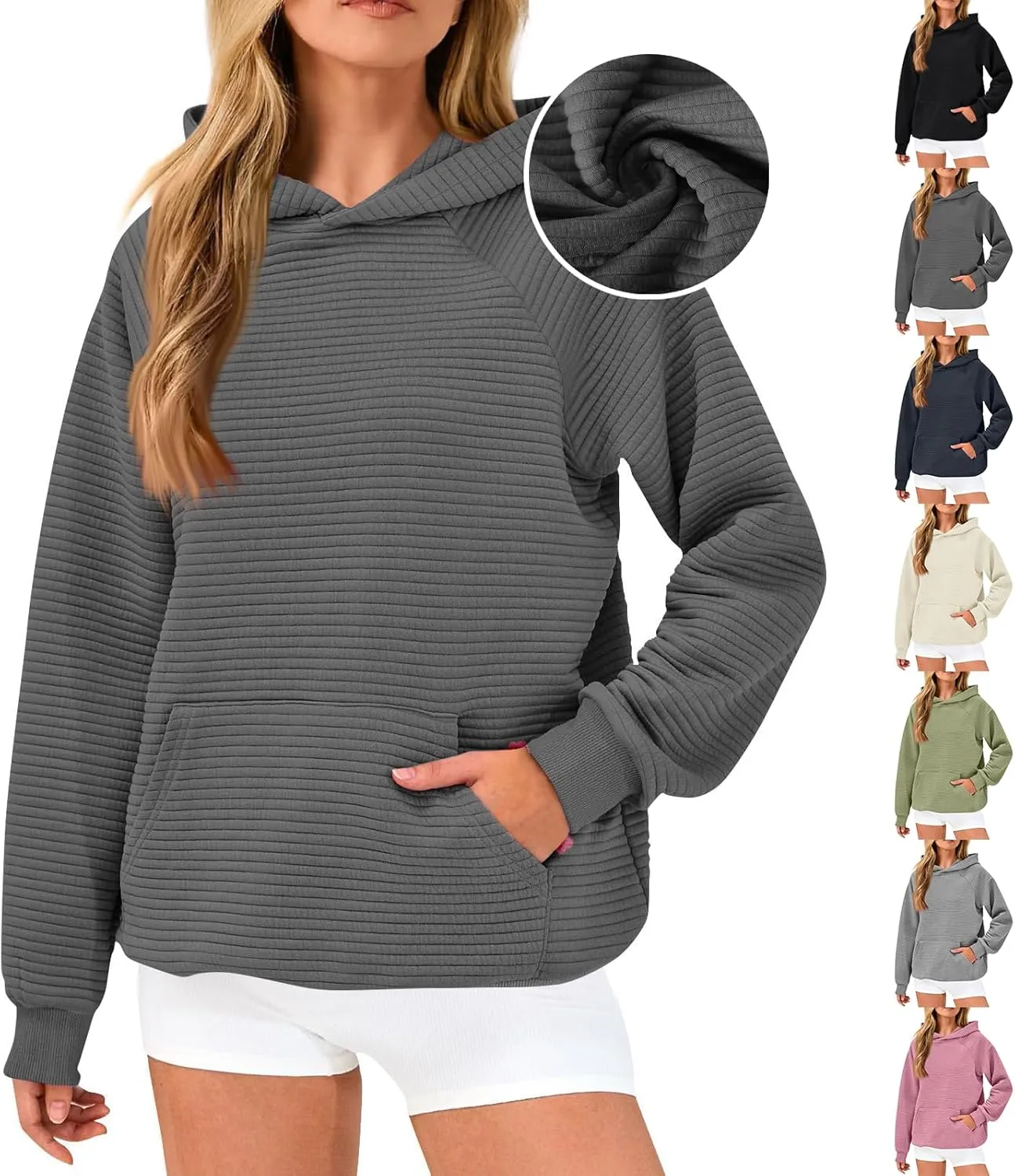 Preppy Hoodies for Women Fleece Loose Fit Hooded Sweatshirts Comfy Casual Long Sleeve Hoodies with Pockets