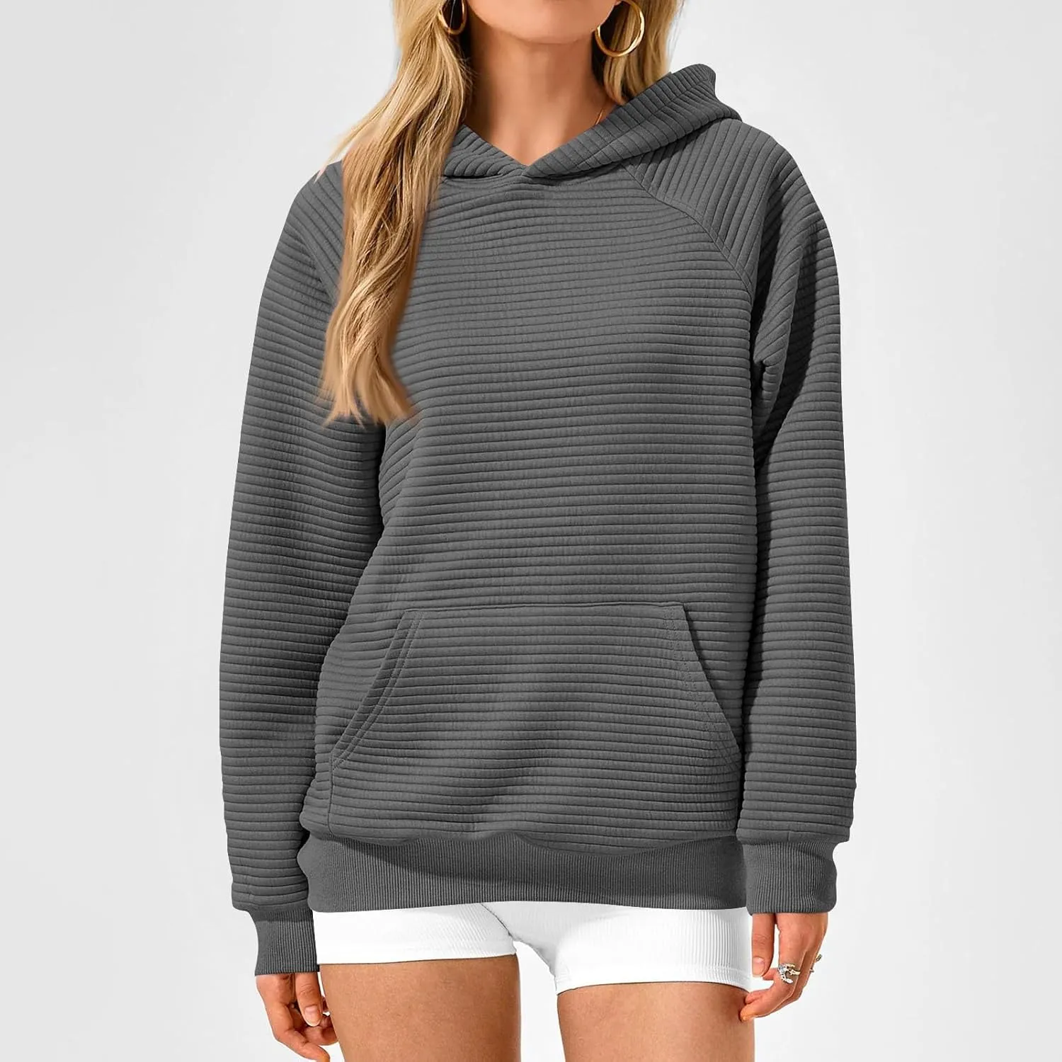 Preppy Hoodies for Women Fleece Loose Fit Hooded Sweatshirts Comfy Casual Long Sleeve Hoodies with Pockets