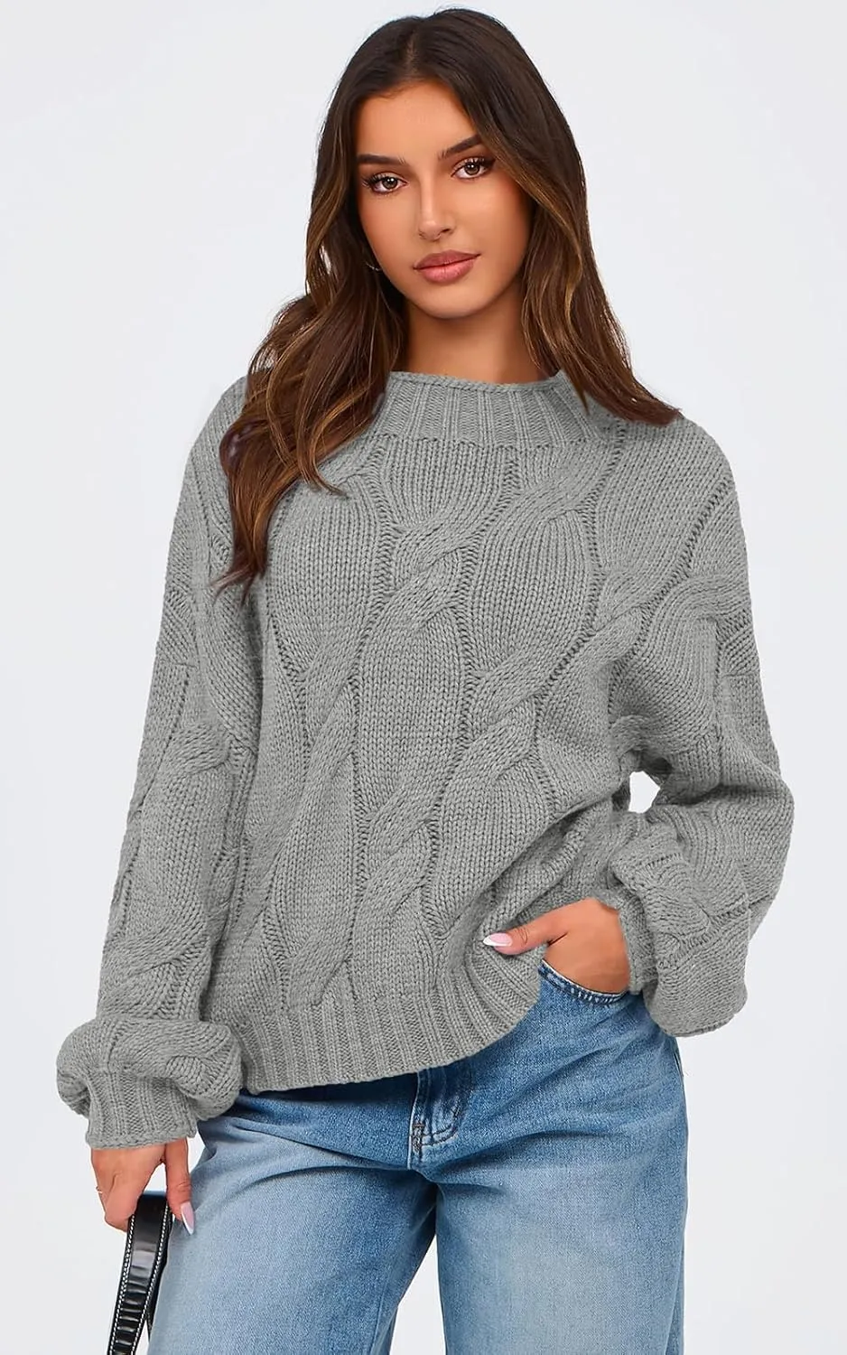 PRETTYGARDEN Women's Cable Knit Sweaters Casual Long Sleeve Crewneck Oversized Chunky Fall Winter Sweater Pullover Tops 2024