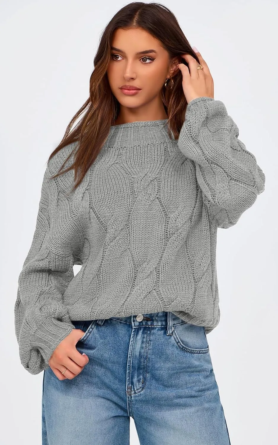 PRETTYGARDEN Women's Cable Knit Sweaters Casual Long Sleeve Crewneck Oversized Chunky Fall Winter Sweater Pullover Tops 2024