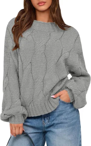 PRETTYGARDEN Women's Cable Knit Sweaters Casual Long Sleeve Crewneck Oversized Chunky Fall Winter Sweater Pullover Tops 2024