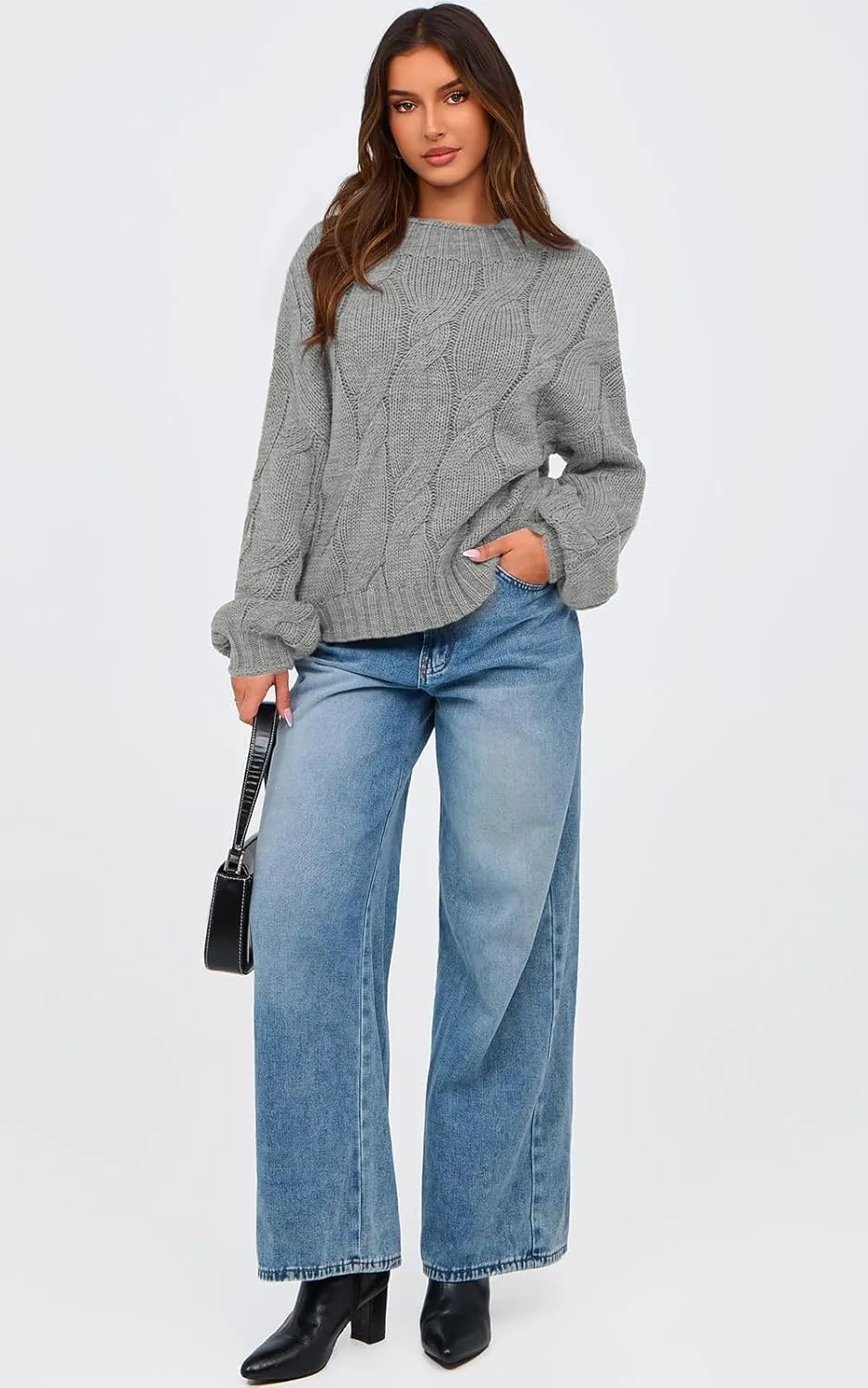 PRETTYGARDEN Women's Cable Knit Sweaters Casual Long Sleeve Crewneck Oversized Chunky Fall Winter Sweater Pullover Tops 2024
