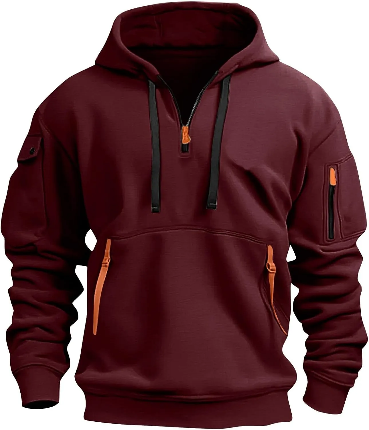 Quarter Zip Pullover Men Long Sleeve Workout Drawstring Hoodie Vintage Tactical Jacket Camo Sweater Winter Coats